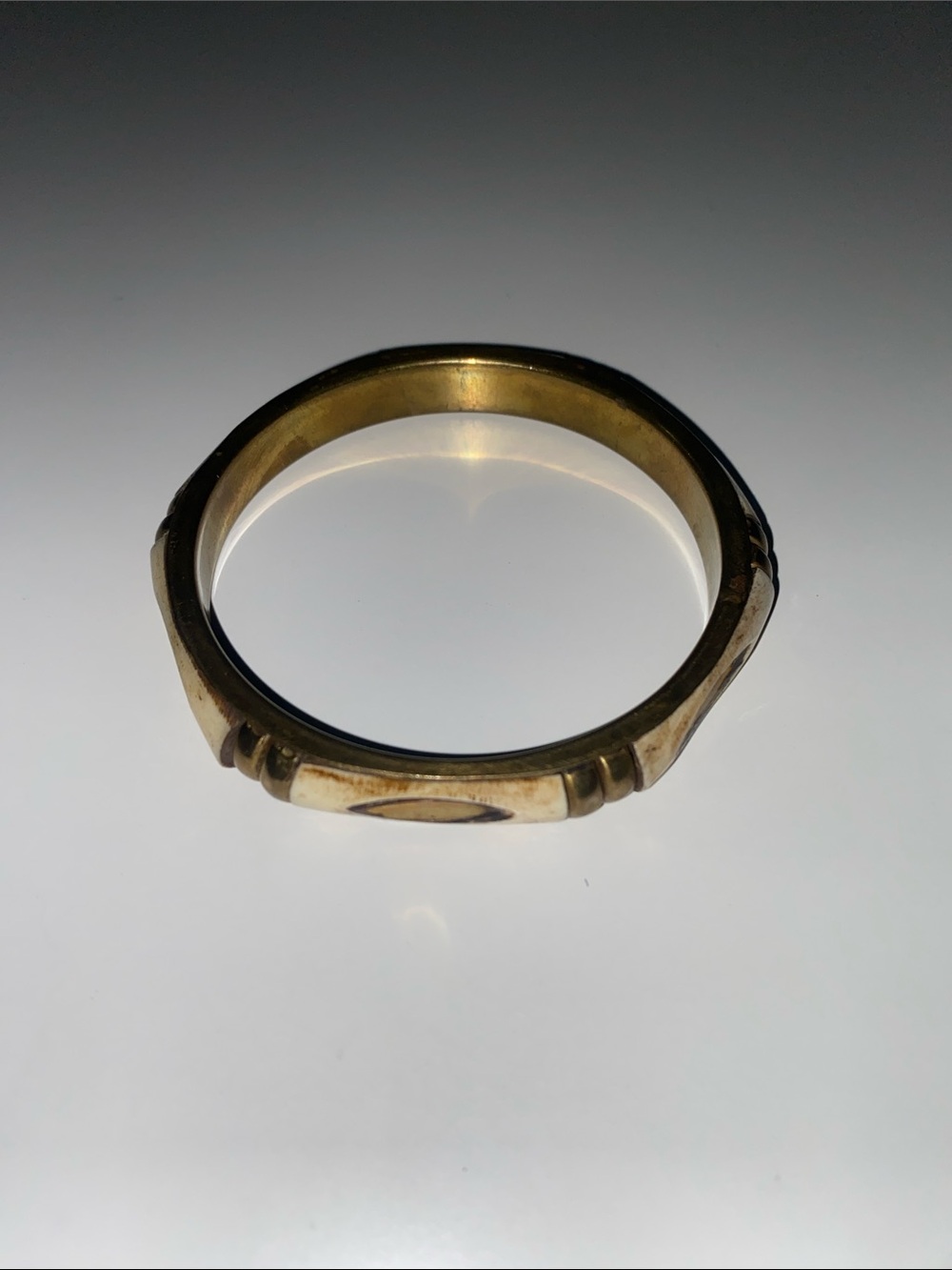 Antique-Style Brass Bangle Bracelet - Golden Tone